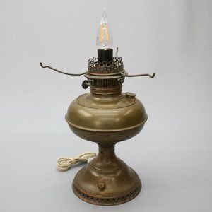 Antique RAYO Brass Kerosene Oil Lamp Table Parlor Light Electrified w/Shade Ring